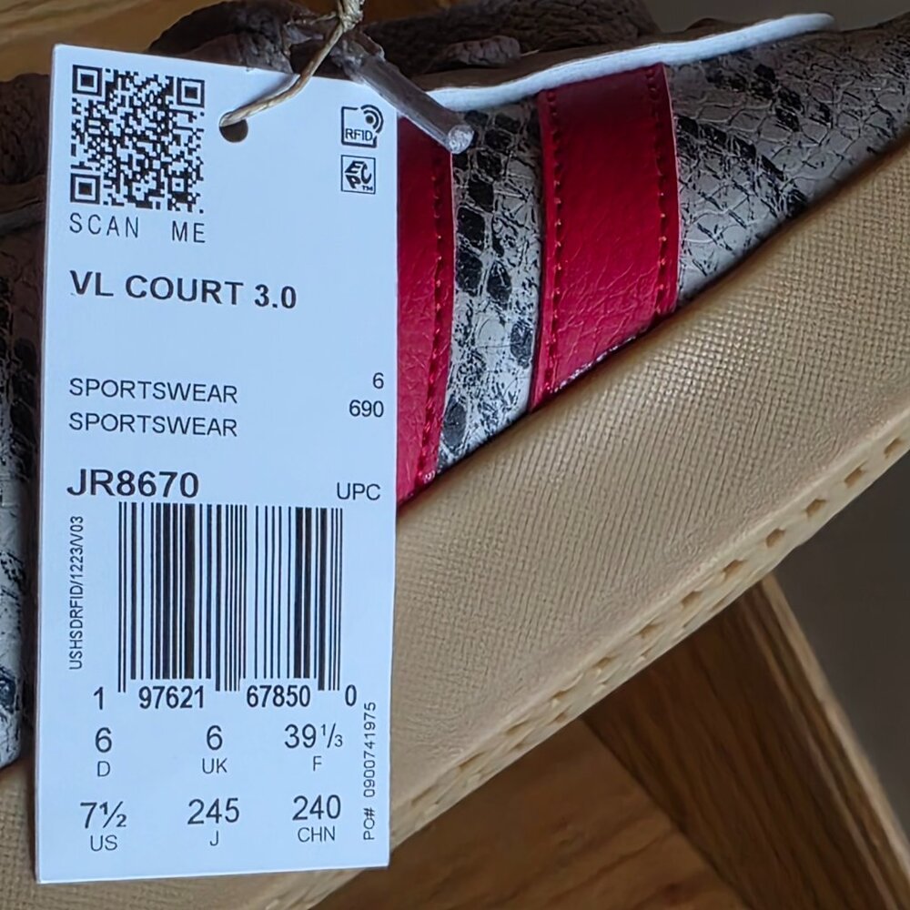 Adidas VL Court 3.0 Women Sneakers Beige Red Snakeskin Gum Sole JR8670 Size 7.5 - Picture 12 of 12